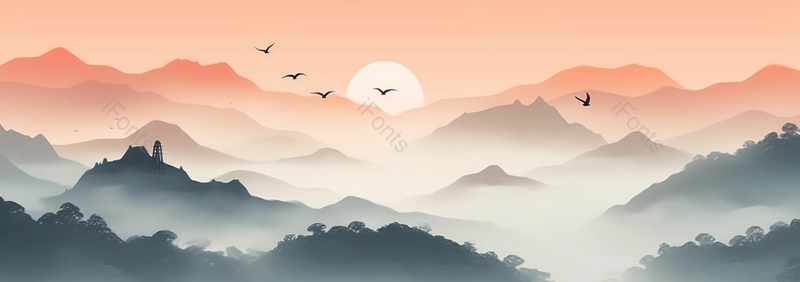秋天暖色夕阳落日水彩山水画,插画/手绘图,插画/手绘图库,插画/手绘图下载,插画/手绘